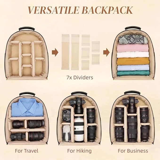 Camera Backpack Classic PU Leather for DSLR, Professional Camera Bag for Photographers with 15 Inch Laptop Compartment Large 20L