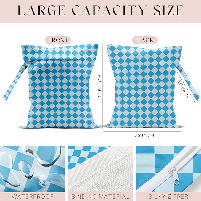 Wet Bag, 4Pcs Wet Dry Bag Set, Reusable Waterproof Bags with Plaid Patterns for Women, Designed for Beach, Pool, Leisure Travel & Daily Essentials Organizing