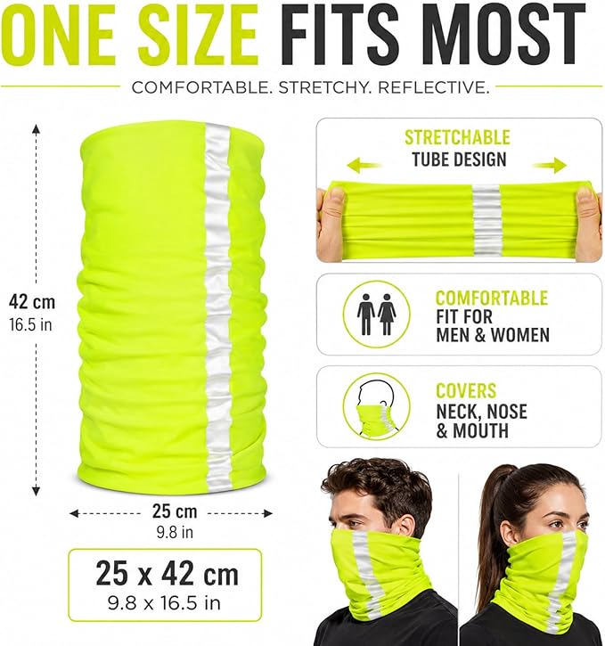 SATINIOR 8 Pcs Neck Gaiter Face Mask, Reflective Summer UV Protection Cooling Scarf Neon Breathable Bandana for Men Women