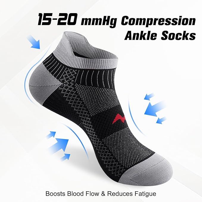 Ankle Compression Socks for Men and Women 6 Pairs, Low Cut Breathable Seamless short Running Socks with Arch Support