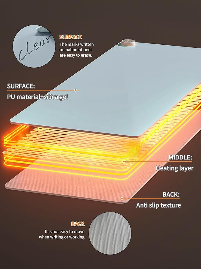 PAIDU Heated Mouse Pad Hand Warmers, Electric Warm Office Desk Mat, 31.5" x 13", 3 Control Levels Temperature 3 Hours Auto Shut-Off, Suitable for Home/Offices Computer Keyboard Pads (Blue)