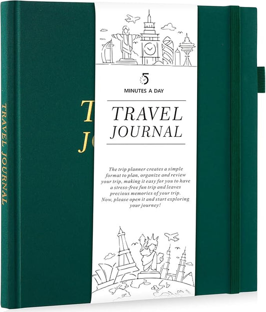 5 MINUTES A DAY Travel Journal for Women, Adventure Book for 20 Trips, Travelling Planner Notebook Diary for Traveler, Vocation Planner, Travel Gifts(126 Pages, Dark Green)