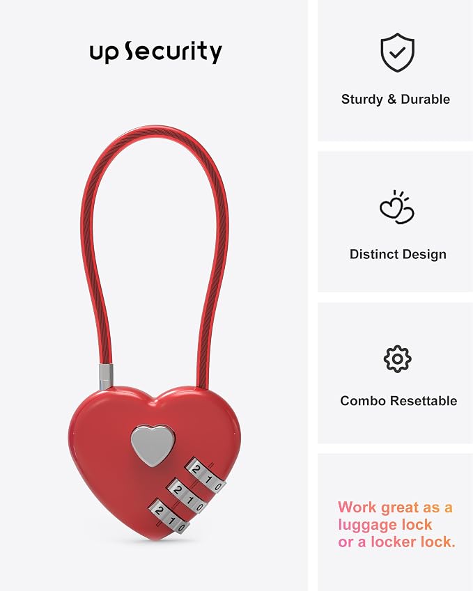 Small Combination Padlock, Cable Locks with Combination, Cute Padlock with Number, Combo Cable Lock for Luggage, Suitcase, Gym Locker, Backpack Zipper, Bag, Toolbox, Helmet, Travel Safe