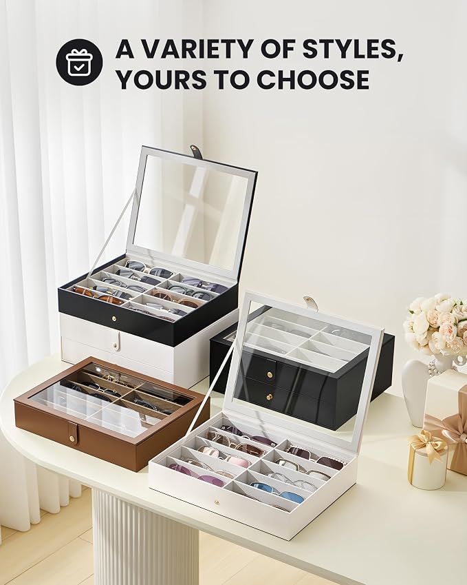 Lolalet 10/20 Slots Sunglasses Organizer Box, Eyeglasses Eyewear Holder Case for Multi Pairs Collection
