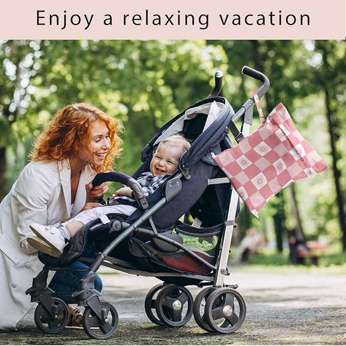 Wet Bag, 4Pcs Wet Dry Bag Set, Reusable Waterproof Bags with Retro Plaid Prints for Women, Great for Beach Getaways, Pool Visits & Travel Needs