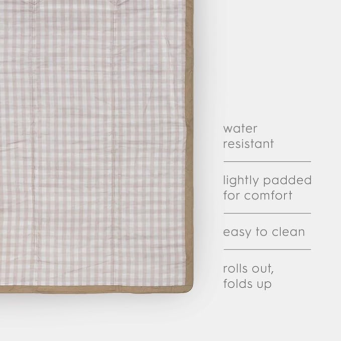 Little Unicorn 5'x7' Outdoor Family Picnic & Beach Blanket | Durable & Water-Resistant Fabric | Compact Fold & Easily Wipes Clean | Zipper Pocket (Beige Buffalo Check