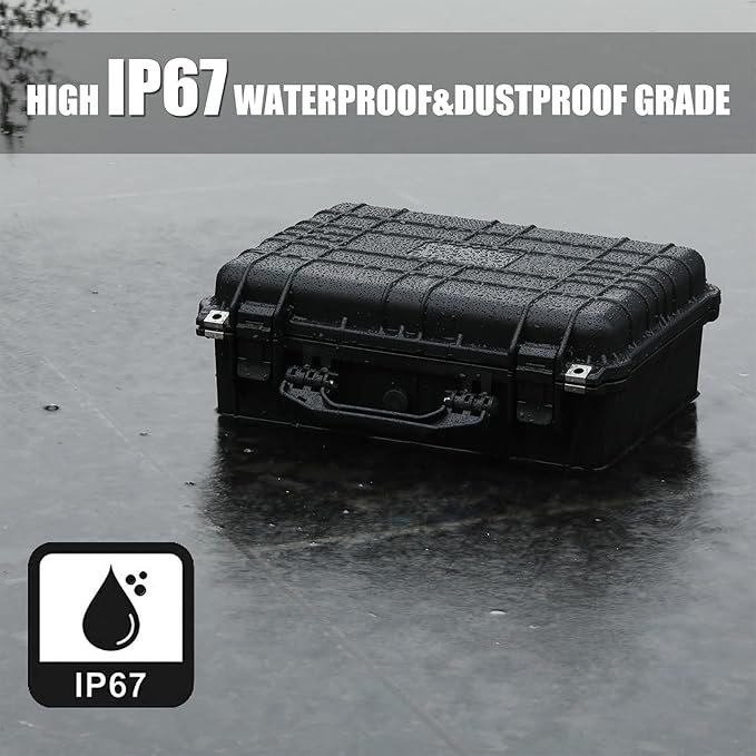 Mayouko 16" Waterproof Plastic Toolbox with Foam Insert, 16" x 13.2" x 7", IP67 Lockable Storage Box, Customizable Foam, Shockproof Hard Case Weatherproof Container, Protective Hard Camera Case