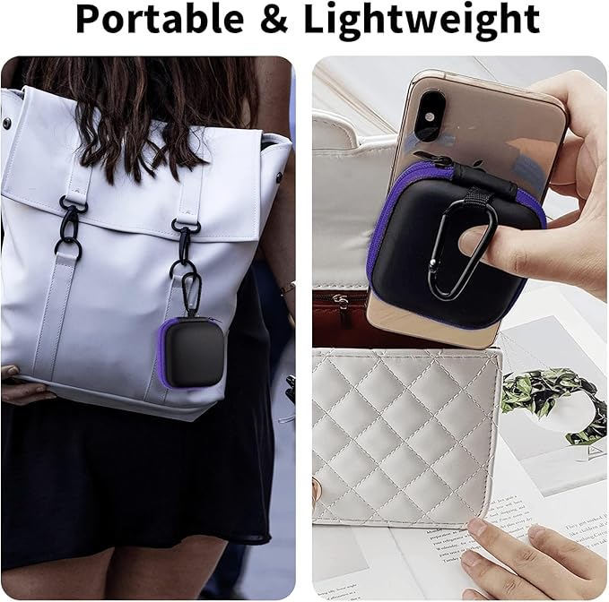 Square Earbud Case Portable EVA Carrying Case Storage Bag Tech Pouch Cell Phone Accessories Organizer with Carabiner for Earphone, Earbud, Earpieces, SD Memory Card, Camera Chips, Purple