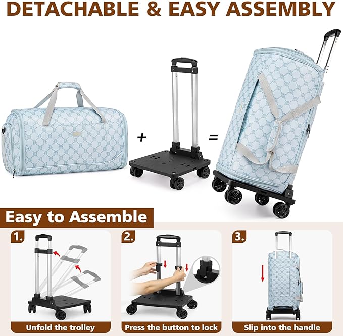 Rolling Garment Bags for Travel - Carry on Convertible Garment Duffle Bags with Wheels for Men Women, 4 in 1 Large Travel Duffel Bags with Shoes Compartment Hanging Suit Dress Weekender Bag 4pcs Set