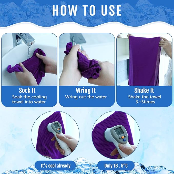Hosuly 6 Pack Cooling Towels 40" x 12" Sport Towels, Cooling Rag for Neck and Face Ice Breathable Chilly Portable Neck Wraps for Yoga(Purple)