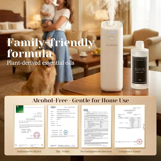 Waterless Essential Oil Diffuser with 120ml Oil, Portable Battery-Operated Cold Air Aroma Scent Machine, 4 Adjustable Intensity Levels, Quiet Diffuser for Bedroom Office Bathroom Car