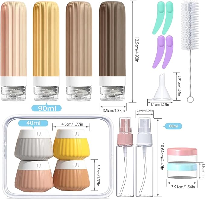 18Pack Travel Bottles for Toiletries TSA Approved Silicone Travel Containers for Toiletries, Leak Proof Refillable Liqus Shampoo And Conditioner travel Essentials toiletry Bottles (BPA Free)