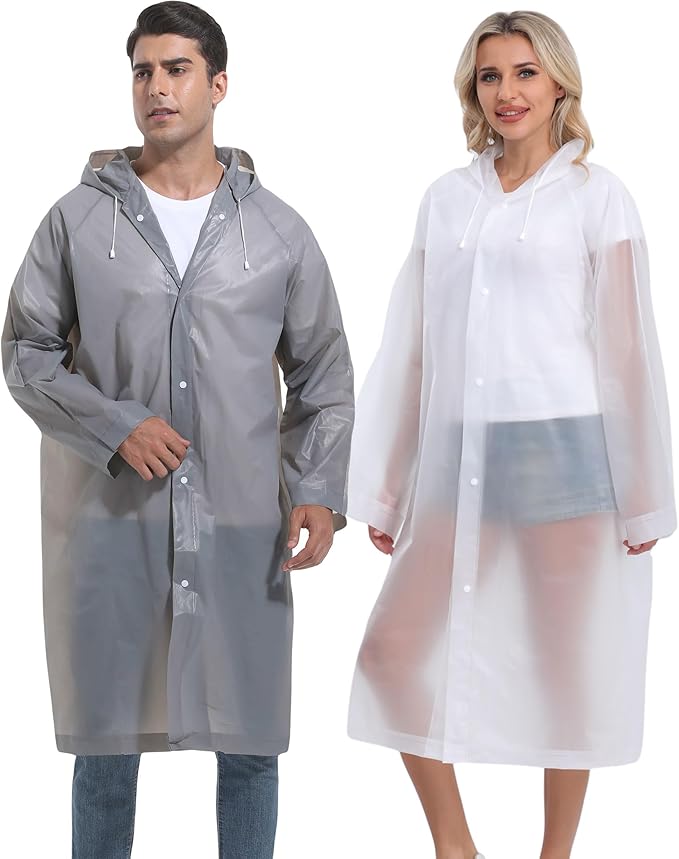 2PCS Rain Ponchos for Adults Reusable Rain Coats for Adults Rain Jackets Raincoats for Men Women