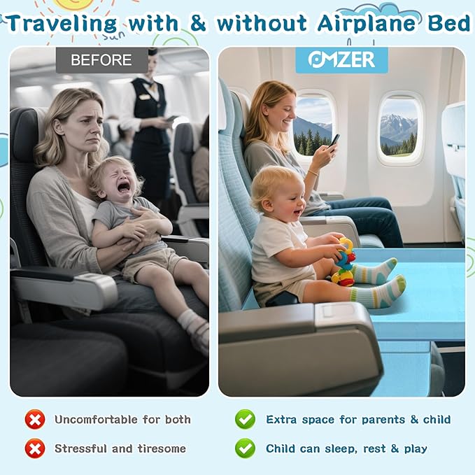 Airplane Seat Extender for Toddlers & Young Kids - Portable Plane Foot Rest & Travel Tray for Ages 2-5 (Max 55 lbs), Lightweight Plane Leg Support for Flights