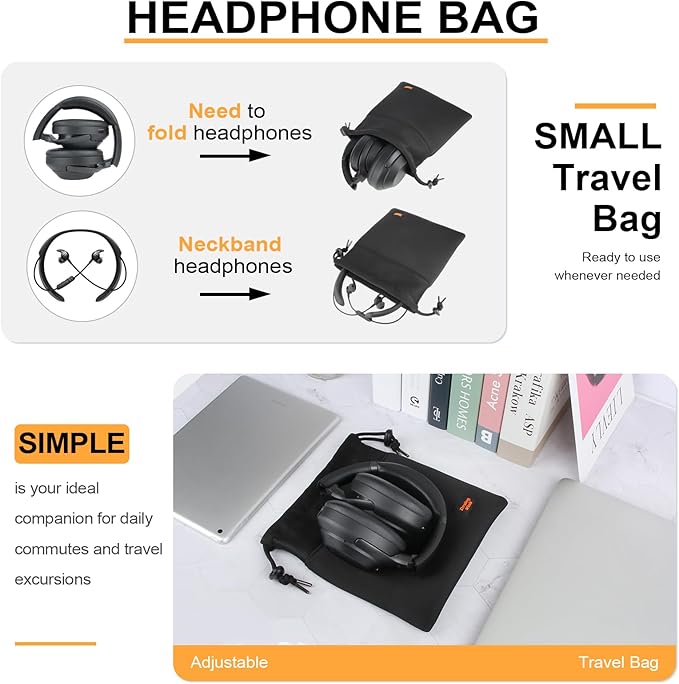 Lightweight Headphone Storage Bag, Portable Headset Carrying Pouch Headphone Case Bag Soft Travel Pouch for Over-Ear Headphones/Gaming Headsets/Neckband Earbuds (Small Black)