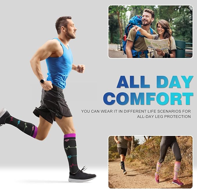 cerpite Compression Socks for Women & Men Circulation 8 Pairs Compression Socks 20-30 mmhg Best for Running,Nurse,Travel