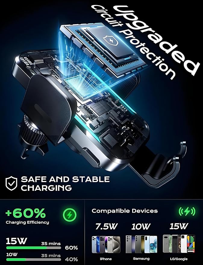Wireless Car Charger, 2026 Upgrade 15W Fast Charging Auto Clamping Car Phone Holder Charger, Phone Holders for car Mount, fit for iPhone 17 16 15 14 13 Mini Pro Max XR,Samsung Galaxy S26 Ultra