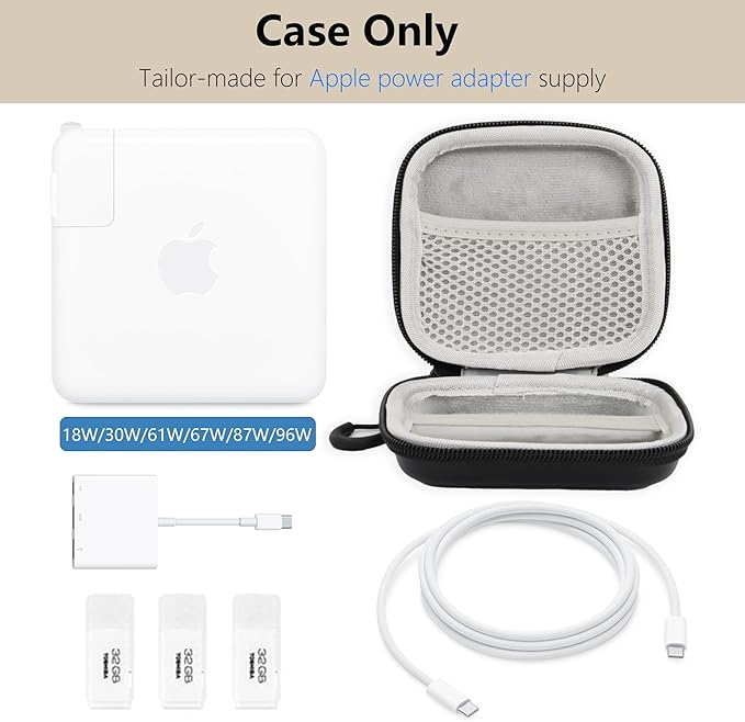 Charger Case for Macbook, Portable Tech Electronic Organizer Bag, Small Travel Storage Pouch for Laptop Accessories, MacBook Power Adapter, Charging Cords, USB Drives, Power Bank (Black, M)