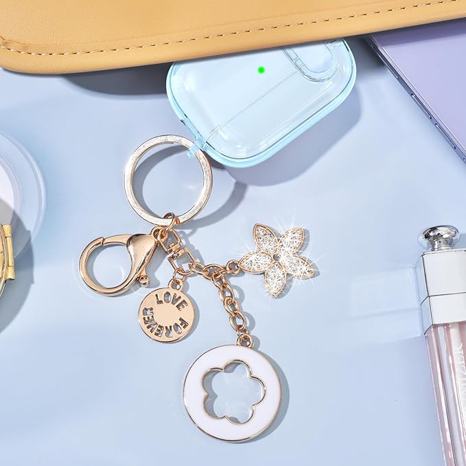 (with Lock) Clear Case Compatible for Cute Apple Airpods Pro 1/2 Cases Women, VISOOM TPU Transparency Air pods Pro 1st 2nd Generation Blue Case Bling Keychain for Airpod Pro2/1