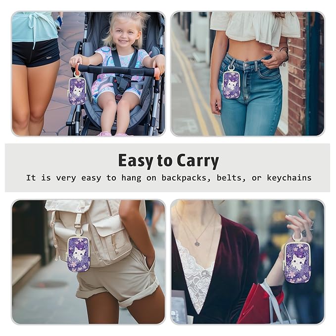 Cat Hand Sanitizer Spray Case, Cute Hand Sanitizer Holder Zippered Pouch, Fashion Accessory with Snap Hook for Glow Mist and Power Mist 1FL OZ