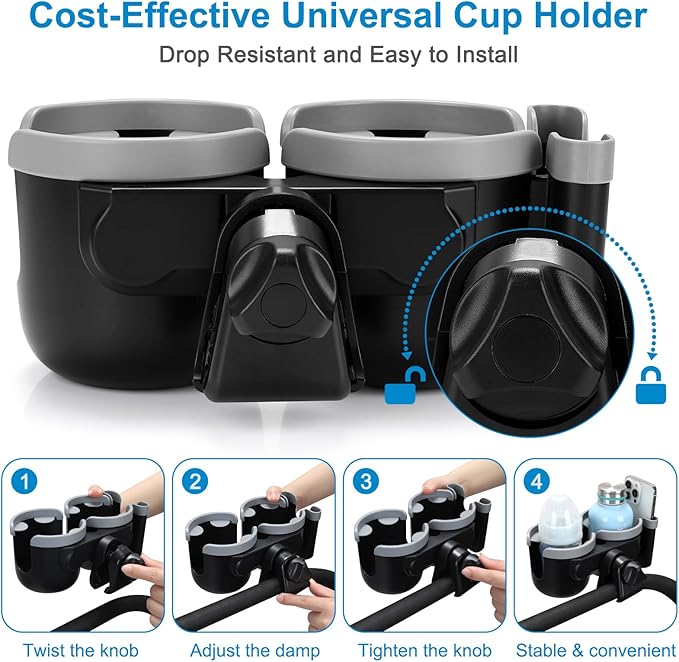 Accmor Stroller Cup Holder with Phone Holder, Bike Cup Holder, Universal Cup Holder for Uppababy Nuna Doona Strollers, 2-in-1 Cup Holder for Walker, Wheelchair, Scooter