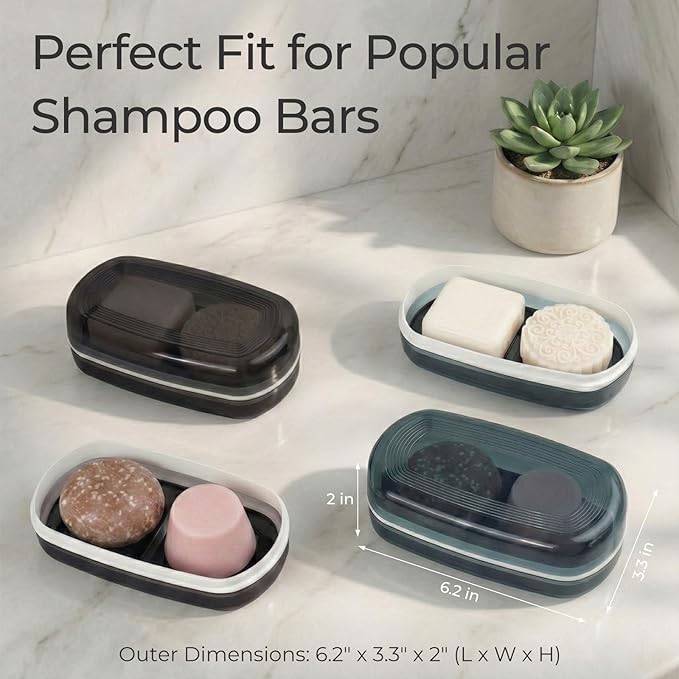AIMAIAIMAI Shampoo Bar Holder Travel Case for Two Bars – Compatible with Kitsch Solid Shampoo & Conditioner Bars, Large Soap Container for Bathroom or Travel (1 Pack, Black Style A-Large)