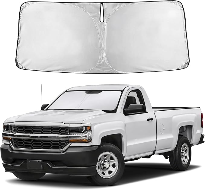 Autovir Windshield Sun Shade Fit for 2014-2017 2018 2019 Chevy Silverado GMC Sierra1500-3500 Sunshade, Front Car Window Shades Sun Visor, Blocks UV Rays & Heat, Car Accessories
