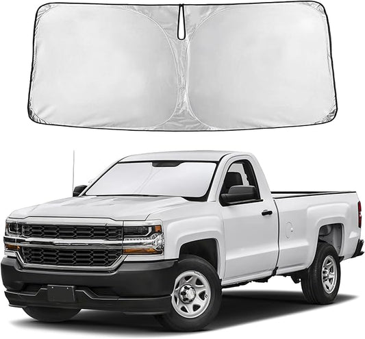Autovir Windshield Sun Shade Fit for 2014-2017 2018 2019 Chevy Silverado GMC Sierra1500-3500 Sunshade, Front Car Window Shades Sun Visor, Blocks UV Rays & Heat, Car Accessories