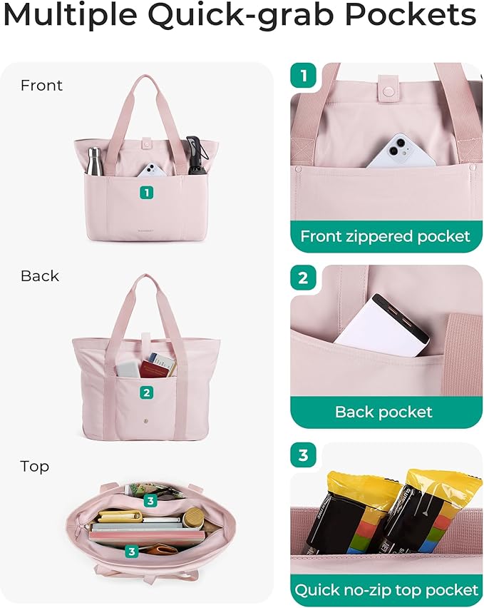 BAGSMART Tote Bag for Women, Foldable Tote Bag With Zipper Travel Shoulder Bag Handbag for Work