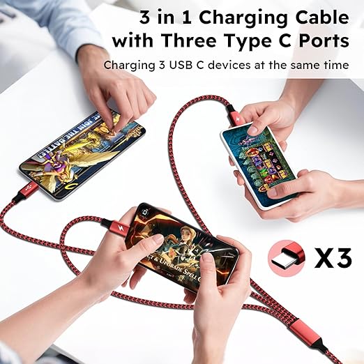 USBC Charger Cable, USB A/C to USB C Multi Charging Cable, Charger Cord Type C [2Pack 5Ft], 3 in 1 Multi Charger Cord, USB C Cable with 3 Type-C Connectors for iPhone 17/16/15, Galaxy S24/23, iPad