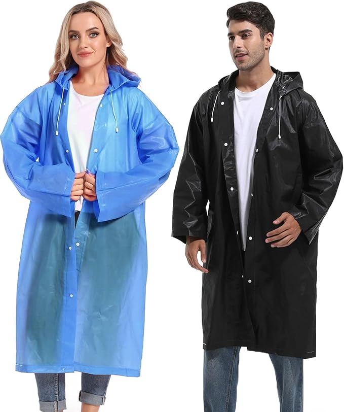 Rain Ponchos for Adults Reusable Raincoats Survival Heavy Duty Military Impermeable 2 Packs Rain Coat…