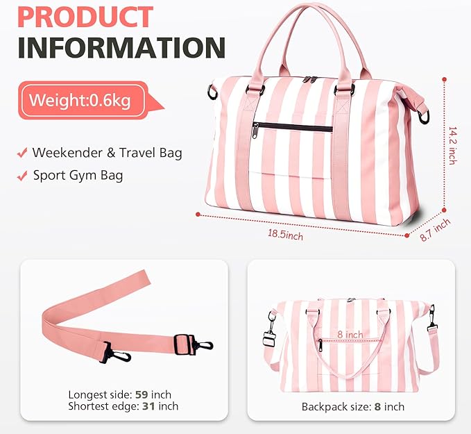 TOPBAG Travel Duffle Bag, Waterproof Weekender Carry On Tote Bags for Women, Sport Gym Bag for Men, Hospital Bag for Labor and Delivery, Overnight Luggage Bag with Trolley Sleeve Coral Pink