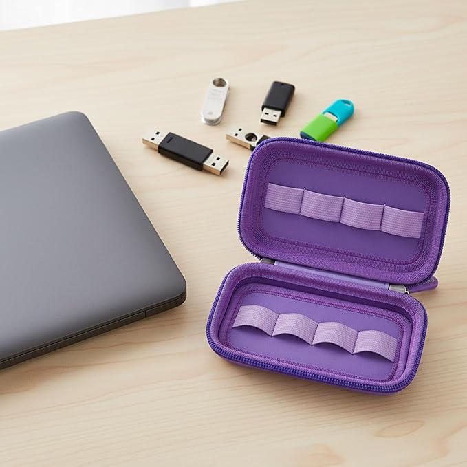 USB Flash Drive Organizer Case – Hard Shell Holder for 8 Thumb Drives & SD/Memory Cards – for SanDisk for Samsung - Storage for Students, Photographers & IT Pros– Travel & Office Use – Bag Only-Purple