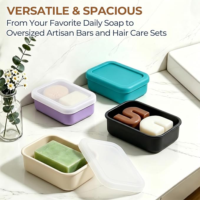 AIMAIAIMAI Silicone Shampoo Bar Travel Case with Drain Pad – Leak Proof Bar Soap Travel Case for 2 Bars, Shampoo & Conditioner Bar Holder for Camping, Gym | 1 Pack, Translucent & Off-White
