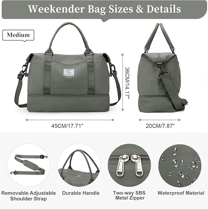 Travel Duffel Bag with Shoes Compartment, Overnight Weekender Bags for Women,Carry on Personal Item Bag,Medium Size