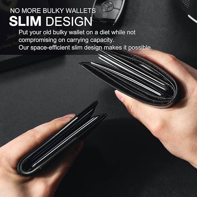 GSOIAX Slim Wallet for Men Rfid Blocking Leather Bifold Front Pocket Carbon Fiber Men's Money Clips Credit Card Holder With Gift Box