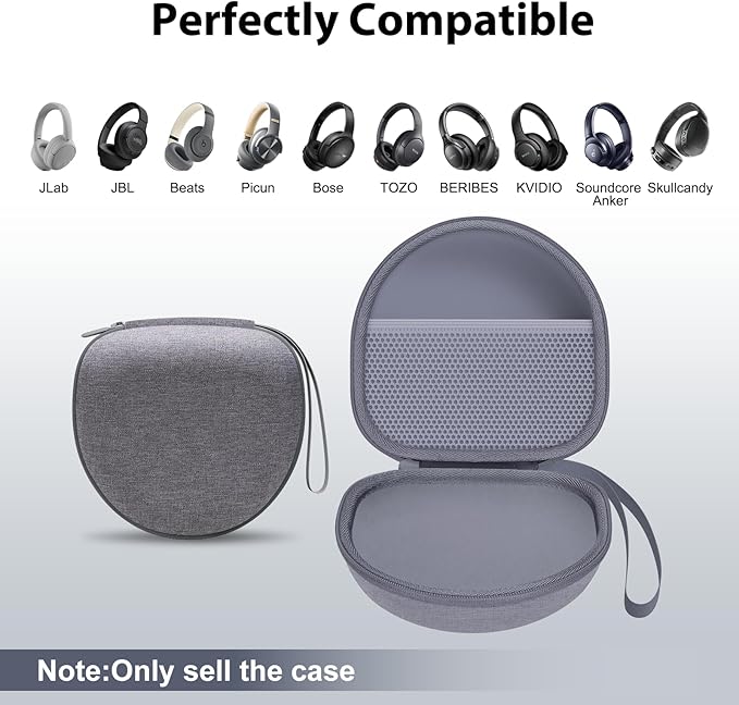 Headphone Headset Case for JLab JBuds Lux ANC/JLab Go Lux ANC/Beats/JBL/TOZO/BERIBES/Picun/KVIDIO Noise Cancelling Over-Ear Foldable Headphone (Gray)