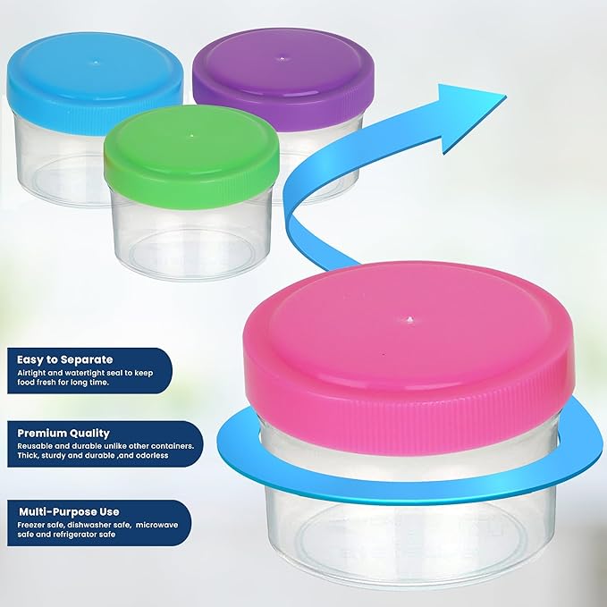 Condiment Containers with Screw Lids (4-Piece) - Reusable Leakproof Salad Dressing Containers to go - Small Mini Food Storage Cups for Lunch, Dishwasher Friendly, 1.4-Ounce