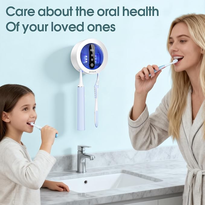 Upgraded UV Toothbrush Cleaner Holder, Electric Toothbrush Holder for Bathroom,Tooth Brush Holders Wall Mounted,LED Smart Screen,Cleaning and Drying Fits All Toothbrushes for Home & Travel