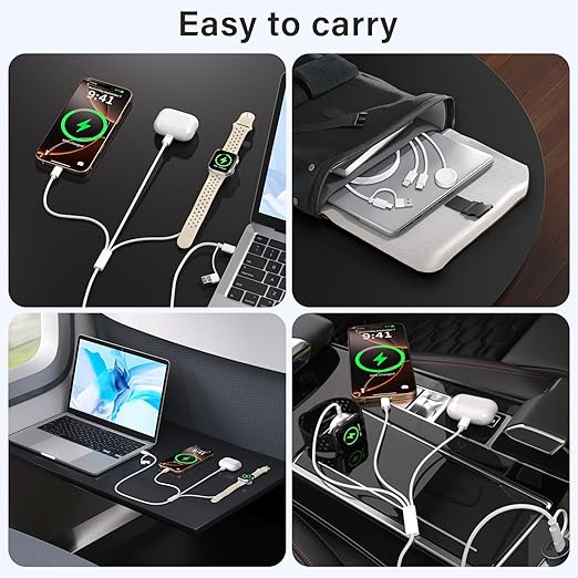 Travel Essentials,3 in 1 USB C Cable for Apple Watch Charger ，Multi Charging Cable Cord,Vacation Camping RV Essentials,Portable Designed for iWatch Series 11-2/Ultra/SE &iPhone 17-12-4FT