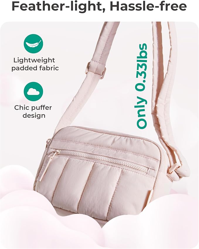 BAGSMART Cross Body Purse, Mini Crossbody Bags for Women Travel Purse, Puffy Shoulder Handbag Wallet with RFID Blocking Slots, Bistro Grey