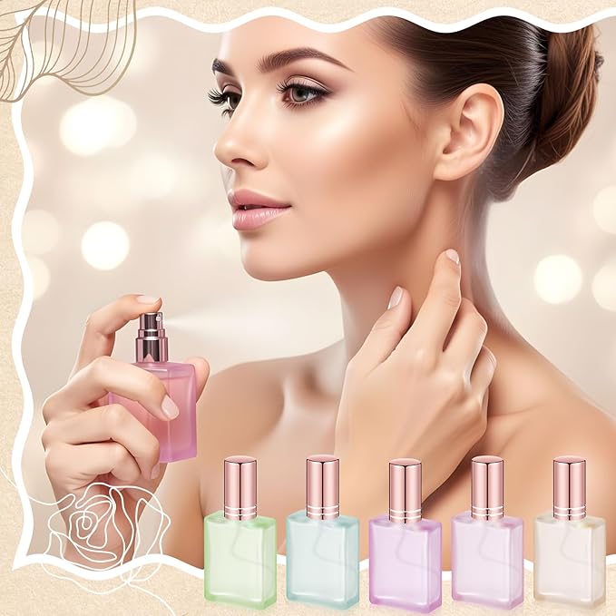 Domensi 30 Pcs 10/15/30/50 ml Glass Perfume Bottles Mini Glass Empty Spray Atomizer Bottles Bulk Refillable Perfume Dispenser Container with Pump Tool for Travel Skin Care (15 ml,Floral Color)