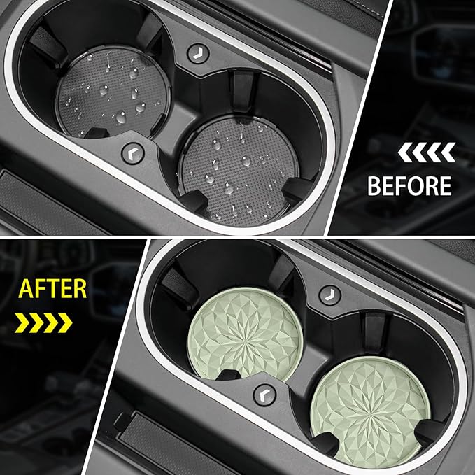 ME.FAN Car Coasters for Cup Holders [4 Pack] - 2.75In Silicone Auto Mug Mats - Universal Non-Slip Recessed Car Interior AccessoriesDesert Sage