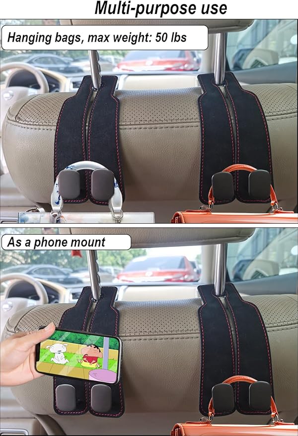 GoldenLife Headrest Hooks for Car, 2 Pack Premium Car Bag Hooks | Secure Heavy-Duty, Elegant & Universal Fit Car Hooks for Purses Handbags Grocery & Backpacks