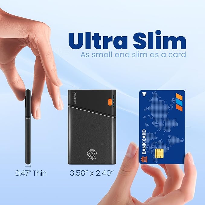 Aaoyun Mini Portable Power Bank, Smallest 5000mAh Portable Charger with Built-in USB C in&Out Fast Charging Cable, Compact Super Slim Mini Battery Pack for iPhone 17/16/15/14 Samsung S24 Android
