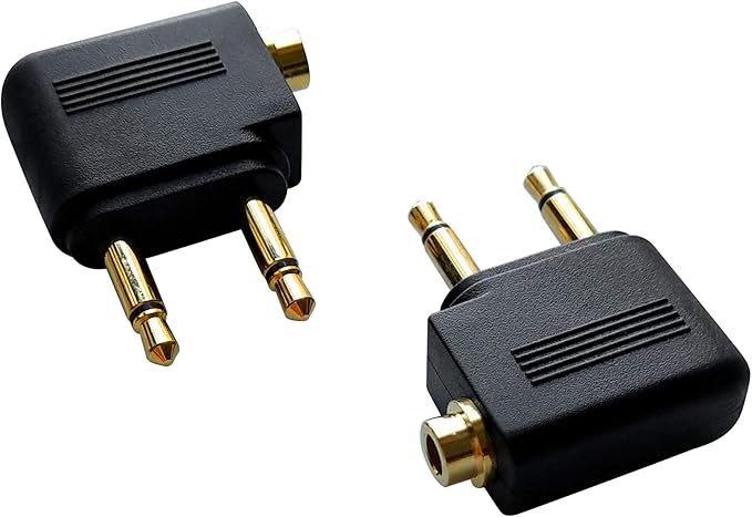 Posdou Dual 3.5mm Male to 3.5mm Female Airplane Headphone Adapter Gold Plated (2 Pack)