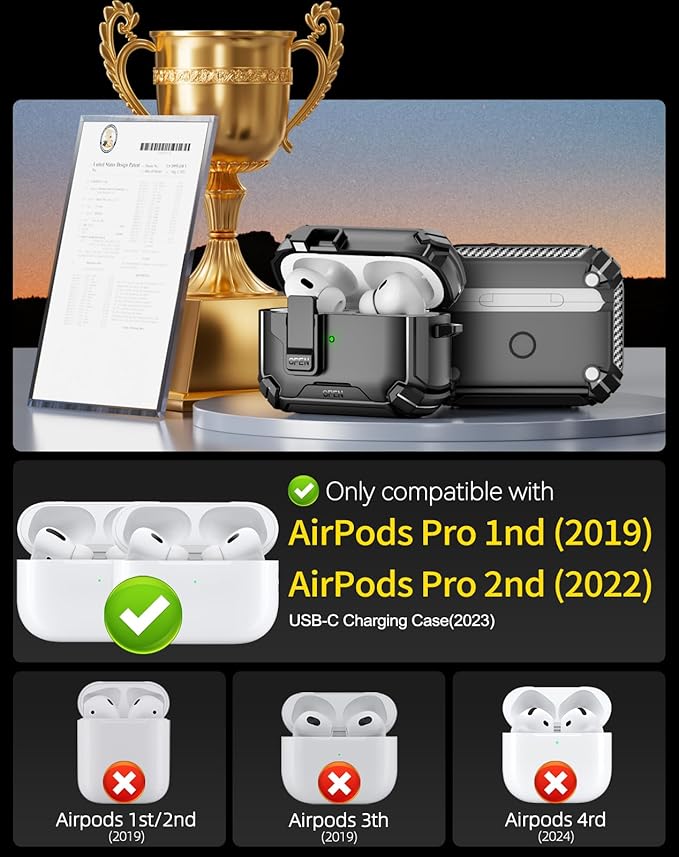 Pohgelan Compatible with AirPods Pro 2nd/1st Case,Magnetic Automatic Lock with Phone Stand & Cleaning Kit,Compatible with Magsafe Cover -Black