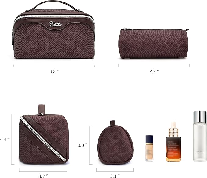 BOYATU Travel Makeup Bags for Women: Vintage Roman Column Texture Large Capacity Cosmetic Bag - Each Journey, Quiet Luxury Serenity - 3 Pcs Set Organizer Toiletry Purse 50% Extra Storage(coffee)