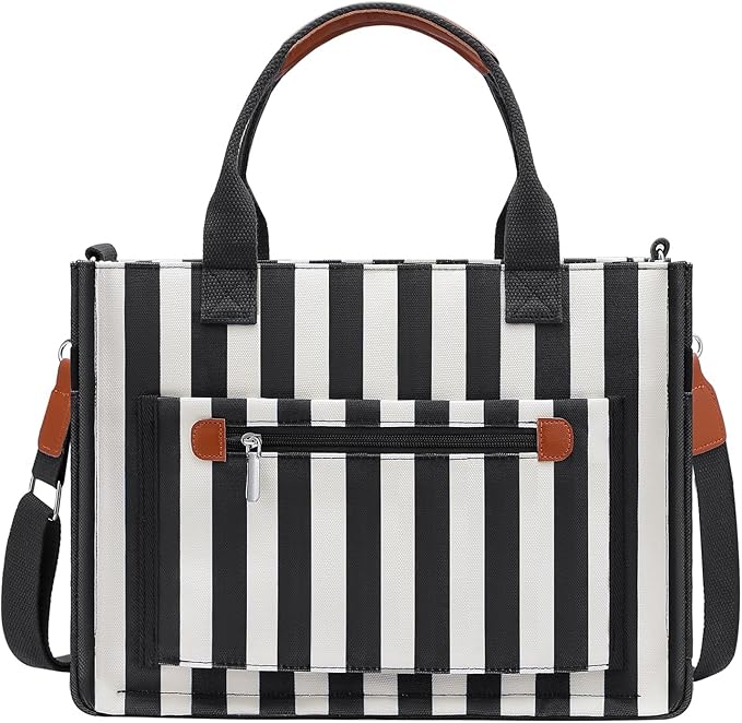 FIORETTO Womens Canvas Tote Bag Purse with Individual Compartment, Zipper Top, Reinforced Bottom & Luggage Sleeve