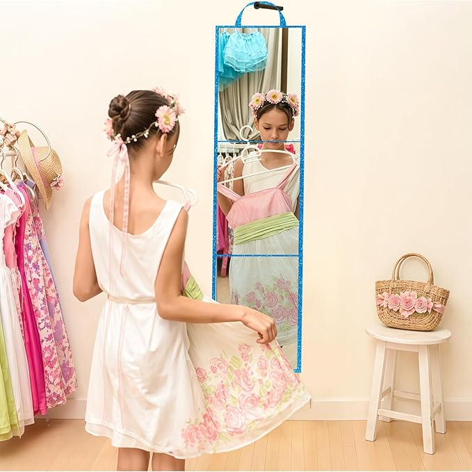Foldable Full Length Mirror, 2 in 1 Hangable & Tabletop Acrylic Mirror, Portable Travel Mirror with Handle for Dance Bedroom Wardrobe Stage Makeup Checks Camping Outdoor Use (47" x 12.5", Tri-Fold)